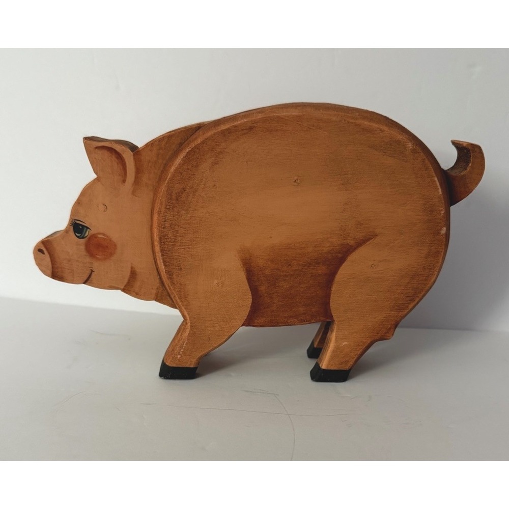 Vintage 1987‎ Folk Art Hand-Painted Wooden Pig Freestanding Collectible